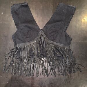 Black Fringe Crop Top
